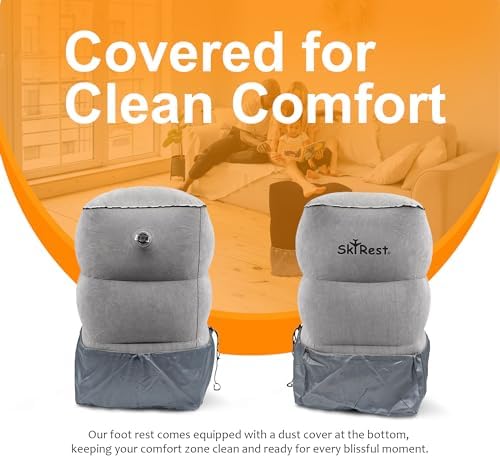 Inflatable Foot Rest Travel Pillow-Adjustable Height Airplane Footrest for Airplane Travel/Car/Train/Home/Office-Airplane Bed for Toddlers, Comfortable Seat Extender for Kids - Grey, 2 Pack - Image 5