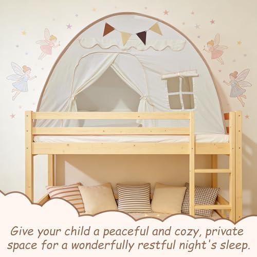 Full Size Bed Canopy for Kids, Indoor Kids Privacy Play Tent, Blackout Sleeping Bed Tents, Portable & Foldable Floor Bed Tents, Cream - Image 5