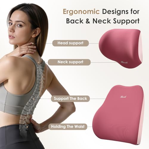 FLORICH Car Seat Cushion & Lumbar Support Pillow & Car Neck Pillow, Ergonomic Memory Foam Driving Seat Cushion for Back & Sciatica Pain Relief, Non-Slip Washable Cushion for Car, Driver, Office-Pink - Image 5