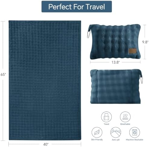 BEDELITE Travel Blanket with Bag, Bubble Blanket for Airplane 65"x40", Navy - Image 5