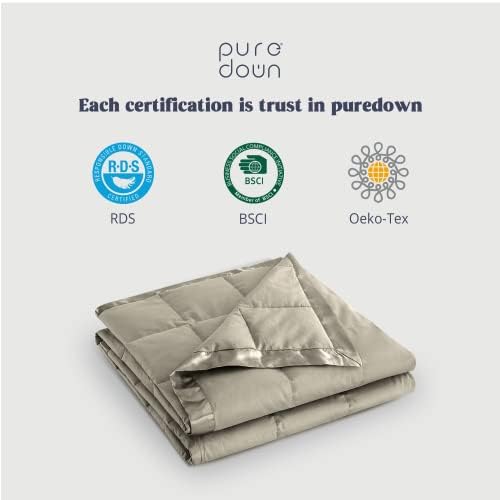 puredown® California King Blanket - Soft Lightweight Down Blanket for All Seasons, Cozy Warm Luxury Bed Blanket with Satin Trim, Khaki (110"X98") - Image 6