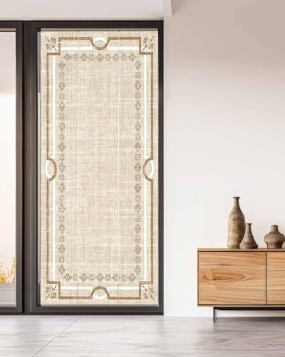 Window Privacy Film Frosted, Pale Brown Botanical Non-Adhesive Static Cling Window Tint, Vintage Florals Geometric Minimalist Insulated Windows Frosted Films for Living Room, 35.4 x 78.7 Inches - Image 5