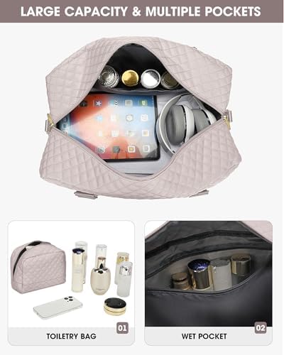 Weekender Bags for Women Travel Bag - Duffle Bag with Shoe Compartment Carry on Overnight Bag for Women Hospital Bags for Labor and Delivery 2Pcs Set Nude Pink - Image 2