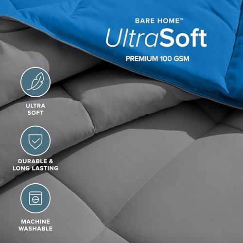 Bare Home Reversible Comforter (Twin/Twin XL, Grey/Medium Blue) - Image 4