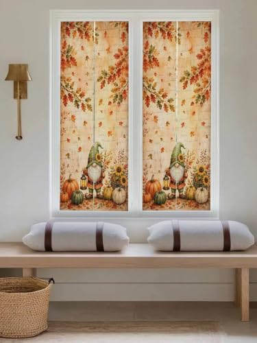 Window Privacy Film Frosted, Thanksgiving Gnomes Reusable Static Cling Window Tints, Fall Orange Pumpkin Maple Leaves Heat Control Windows Films for Offices, Balcony, 29.5 x 118 Inches - Image 5