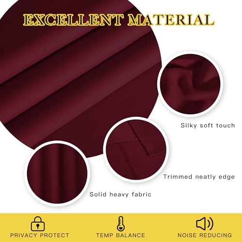 NICETOWN Blackout Room Divider Curtains 84 inch Length, Grommet Energy Saving Thermal Drapes Sound Reducing Window Treatments for Living Room/Bedroom, W100 x L84, 1 Panel, Wine Red - Image 3