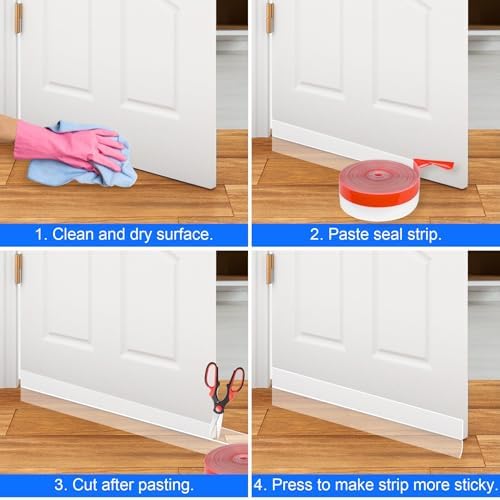ToLanbbt Weather Stripping Silicone Door Seal Strip 2 in x 40 ft Door Draft Stopper Self Adhesive Door Draft Tape, Side & Bottom Gaps Insulation Strip for Glass Shower Door Sliding Door Window, Clear - Image 6