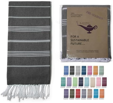Turkish Beach Towel 100% Organic Cotton Extra Large Oversized (39 x 71 Inches) Quick Dry Sand Free Light Weight Prewashed for Bath Beach Gym Yoga Travel Towel Blanket (Charcoal) by MYSTICIMPORTS