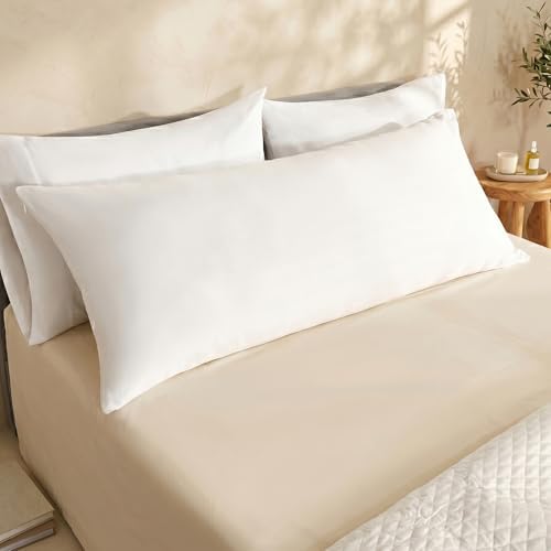 Bioweaves 100% Organic Cotton Body Pillow Pillowcase with Zipper 300 Thread Count Soft Sateen Weave GOTS Certified - 21x54 Inches, White, Set of 2 - Image 2