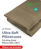 King Pillow Cases - 10 Pack Soft Pillowcase Covers - 20" x 40" (Khaki) - Image 2