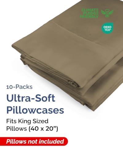 King Pillow Cases - 10 Pack Soft Pillowcase Covers - 20" x 40" (Khaki) - Image 2