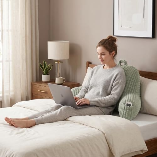 Reading Pillow with Arms for Sitting in Bed,Backrest,Green Flannel,M - Image 2