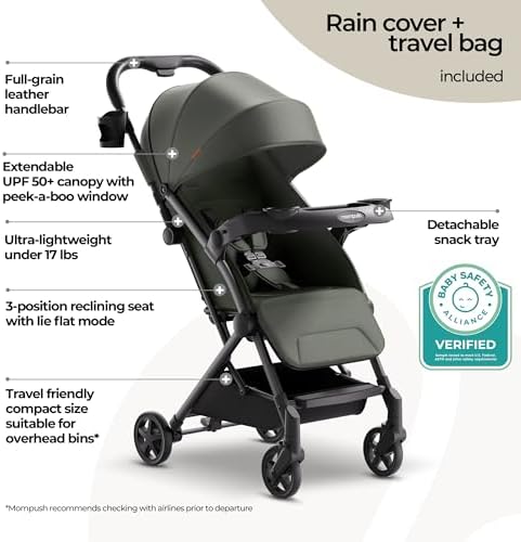 Mompush Lithe V2 Lightweight Travel Stroller Snack Tray Included, Forest - Image 2