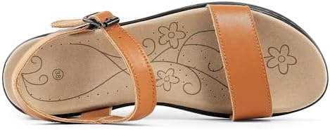 Women's Classic Flat Sandals Leather Open Toes Memory Foam One Band Ankle Strap Adjustable Slip On Shoes - Image 4