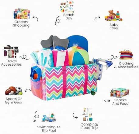 Extra Large Utility Tote Bag - Oversized Collapsible Beach Bag - Chevron Multi - Image 3