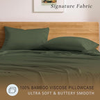 TOSMO Luxury Pillow Case Set of 2 - Cooling Viscose Derived from Bamboo, Oeko-TEX, Breathabl Silky Soft Pillow Cases with Envelope Closure (King / 20x40, Olive) - Image 2