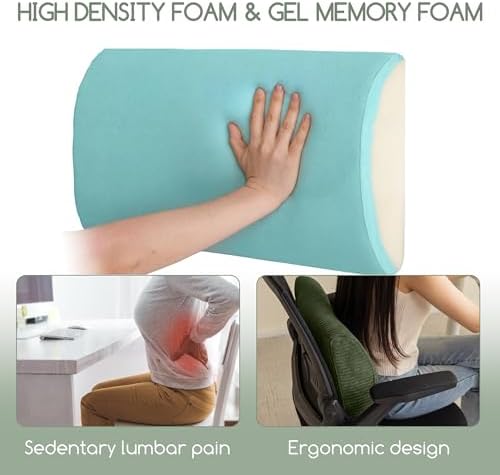 Lumbar Support Pillow for Recliner Chair/Accent Chair/Couch, Large Memory Foam Back Support Cushion for Elderly, Recliner Cushions for Back Rest, Pain Relief, Reading, Washable Cover, Dark Green - Image 2