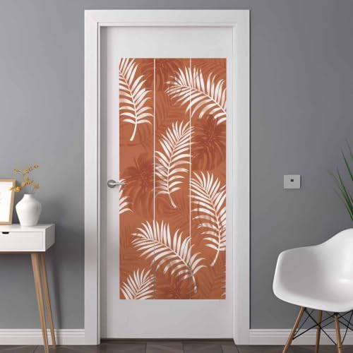 Window Privacy Film Frosted, Burnt Orange Leaves Non-Adhesive Static Cling Window Tint, Middle Century Tropical Monstera Insulated Windows Frosted Films for Living Room, 35.4 x 78.7 Inches - Image 3