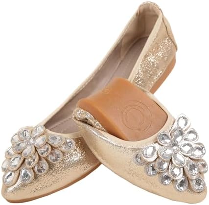 Flats Shoes for Women Rhinestone Wedding Ballerina Shoes Foldable Sparkly Comfort Slip on Flat Dressy Flats by ZQKSEOHS