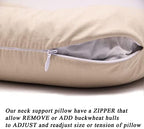 Buckwheat Neck Pillow for Sleeping U Shaped Pillow Cooling Travel Head Support Pillow for Neck Pain Relief Side Sleepers Buckwheat Hulls Concealed Zipper (12x12 inch, Light-tan) - Image 6