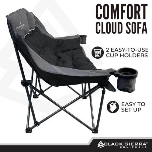 Black Sierra Double Loveseat Comfort Camping Couch, Oversized Folding Chair for Adults, 600‑lb Capacity, Plush Padded Heavy Duty Outdoor Seat with Cup Holders & Carry Bag for Beach, RV - Image 5