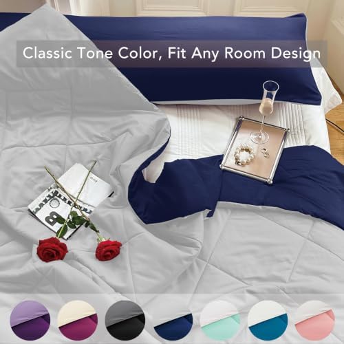 Twin XL Size Reversible Comforter Navy Gray, Boy Dorm All Season Bedding - Image 4