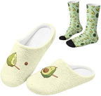 Jeiento Women's Fuzzy Slippers and Sock Set Warm Cozy Memory Foam House Shoes Soft Slip-on Slides Spa Slippers for Hotel by Jeiento