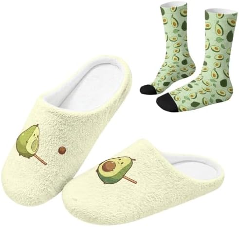 Jeiento Women's Fuzzy Slippers and Sock Set Warm Cozy Memory Foam House Shoes Soft Slip-on Slides Spa Slippers for Hotel by Jeiento