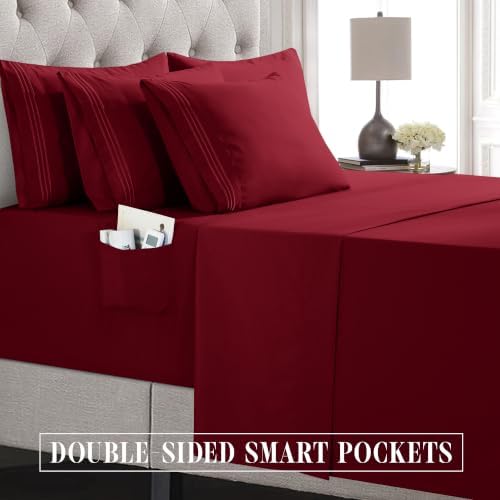 Elegant Comfort Luxury Soft 6-Piece 1500 Premium Hotel Quality Bed Sheet Set with Extra Deep Pockets 18-24 Inch, Wrinkle Free, Storage Pockets, Extra Deep Pocket 6PC Sheets, King, Burgundy - Image 5