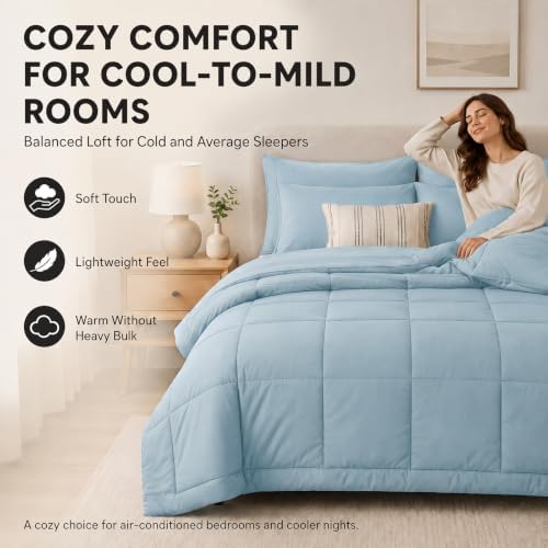 CozyLux Queen Comforter Set Light Blue - 7 Pieces Bed in a Bag - Image 4