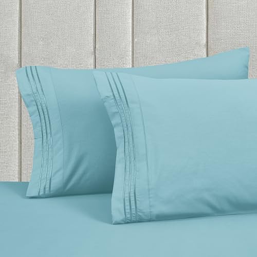 Mocassi Queen Size 4-Piece Bed Sheet Set - 1800 Premium Hotel Quality Microfiber 18-24 Inches Extra Deep Pocket Fitted Sheet- Luxury Soft, Breathable, Wrinkle, and Fade Resistant, Aqua Blue - Image 6
