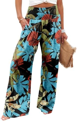 Angerella Womens Elastic High Waisted Palazzo Pants Casual Wide Leg Long Lounge Pant Trousers with Pocket by Angerella