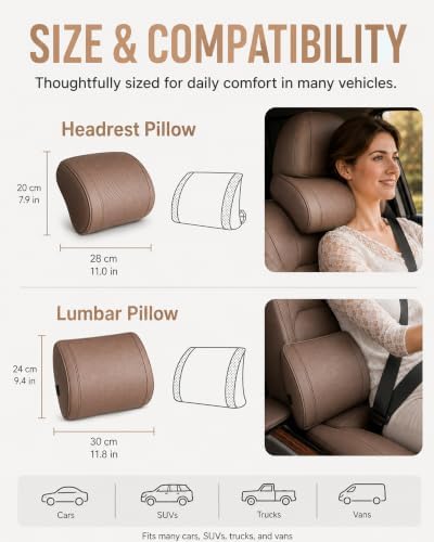 Ergonomic Headrest and Lumbar Support Set for Car Seats, Breathable Perforated Leather Car Pillows, Luxurious Memory Foam Neck Pillow for All Cars, Eases Neck Fatigue for Long Driving(Orange) - Image 6