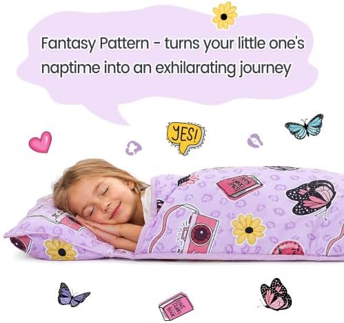 Viviland Toddler Nap Mat with Pillow and Minky Dot Blanket, Butterfly - Image 3