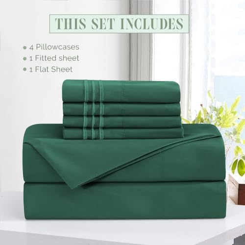 Elegant Comfort Luxury Soft 6-Piece 1500 Premium Hotel Quality Bed Sheet Set with Extra Deep Pockets 18-24 Inch, Wrinkle Free, Storage Pockets, Extra Deep Pocket 6PC Sheets, Full, Hunter Green - Image 3
