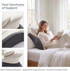 Ergonomic Contour Memory Foam Back Support Pillow for Reading&Bed Rest,Lumbar Support Pillow for Bed,Neck Support Pillow,Comfort Daily Relax Cushion (Dual Grey + Pillow, 22.83 × 14.96 × 9.06 inches) - Image 5
