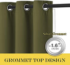 NICETOWN Window Treatment Sliding Door Curtain - Thermal Insulated Wide Width Solid Blackout Patio Glass Door Drape, Extra Wide Draperies (Olive Green, 100 inches Wide x 84 inches Long) - Image 2