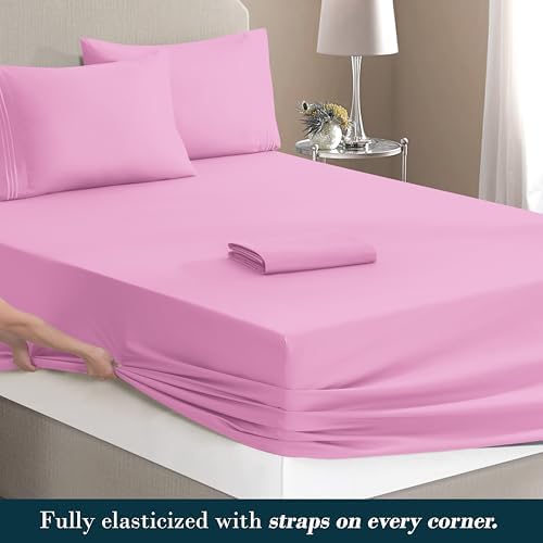 Mocassi Queen Size 4-Piece Bed Sheet Set - 1800 Premium Hotel Quality Microfiber 18-24 Inches Extra Deep Pocket Fitted Sheet- Luxury Soft, Breathable, Wrinkle, and Fade Resistant, Light Pink - Image 4