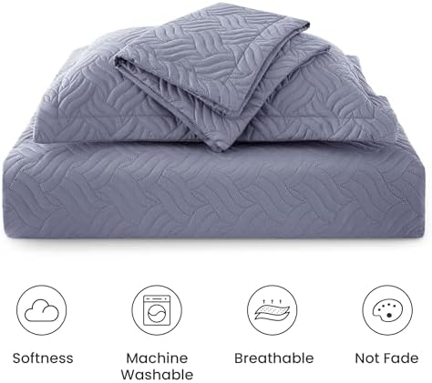 Love's cabin King Size Quilt Bedding Set Bluish Grey Bedspreads - Bed Summer Lightweight Bedspread Comforter - Wave Pattern Bedding Coverlet for All Season - 3 Pieces (1 Quilt, 2 Pillow Shams) - Image 6