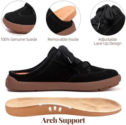 UBFEN Womens 100% Genuine Suede Mules Arch Support Indoor Outdoor Slippers - Image 4