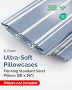 King Standard Pillow Cases - 6 Pack Pillowcases, 20" x 36" - Blue Stripes - Image 2