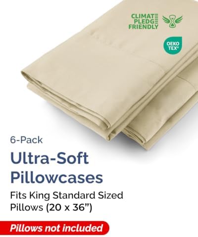 King Standard Pillow Cases - 6 Pack Pillowcase Covers - 20" x 36" (Cream) - Image 2