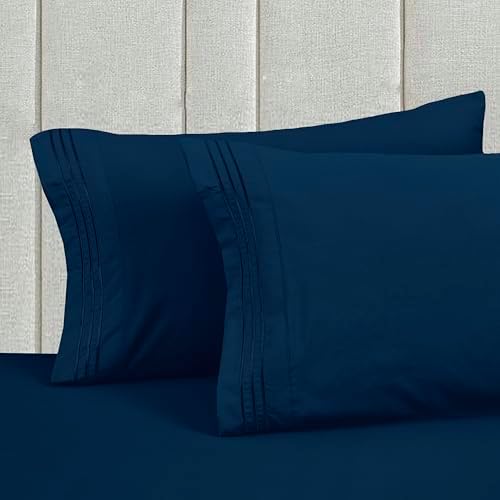 Mocassi Twin Size 4-Piece Bed Sheet Set - 1800 Premium Hotel Quality Microfiber 18-24 Inches Extra Deep Pocket Fitted Sheet- Luxury Soft, Breathable, Wrinkle, and Fade Resistant, Navy Blue - Image 6