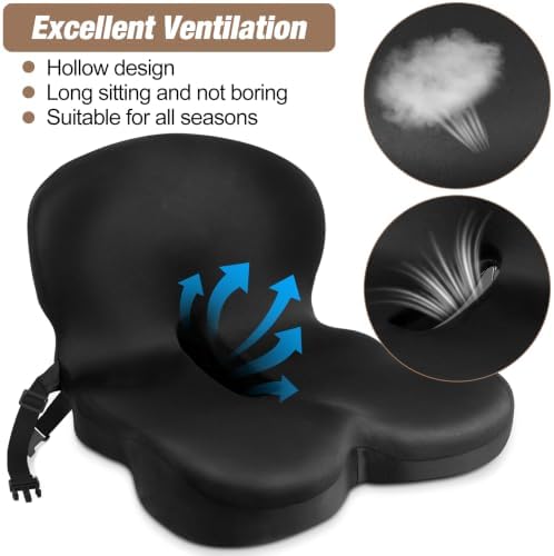MYFAMIREA Truck Seat Cushion, Memory Foam Trucker Seat Cushion for Truck Driver Long Sitting with Adjustable Strap, Back Support and Pain Relief for Trucker Driving Office Chair and Pain, Black - Image 5