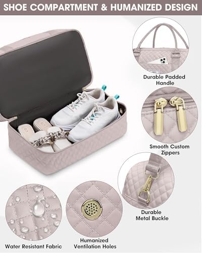 Weekender Bags for Women Travel Bag - Duffle Bag with Shoe Compartment Carry on Overnight Bag for Women Hospital Bags for Labor and Delivery 2Pcs Set Nude Pink - Image 3