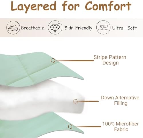 ZPECC Toddler Down Alternative Comforter, 39" x 47", Green Stripe - Image 3