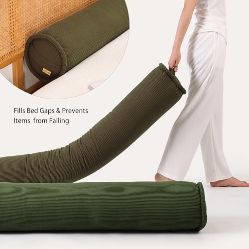 Long Bolster Pillow for Bed – Soft Corduroy Body Pillow for Adults, Ergonomic Full-Length Support for Better Sleep,39 x 7.87 Inches,Martini 0live - Image 5