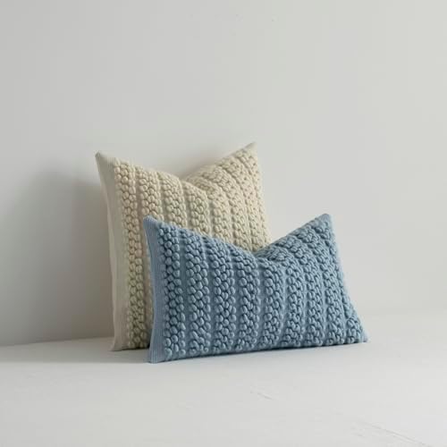 DEZENE Wool Boucle Throw Pillow Cover Premium Chic Accents Square Textured Decorative Pillow Case for Living Room Couch Sofa Home Decor 18"x18" Beige - Image 7