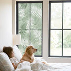 Window Privacy Film Frosted, Green Botanical Static Cling Door Window Covering, Summer Palm Leaves Foliage Tropical UV Blocking Windows Film for Office, Hotel, Bedroom, 29.5 x 78.7 Inches - Image 2