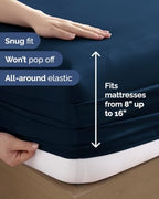 King 6 Piece Bed Sheet Set - Comfy, Breathable & Cooling Sheets - Dark Blue - Image 3